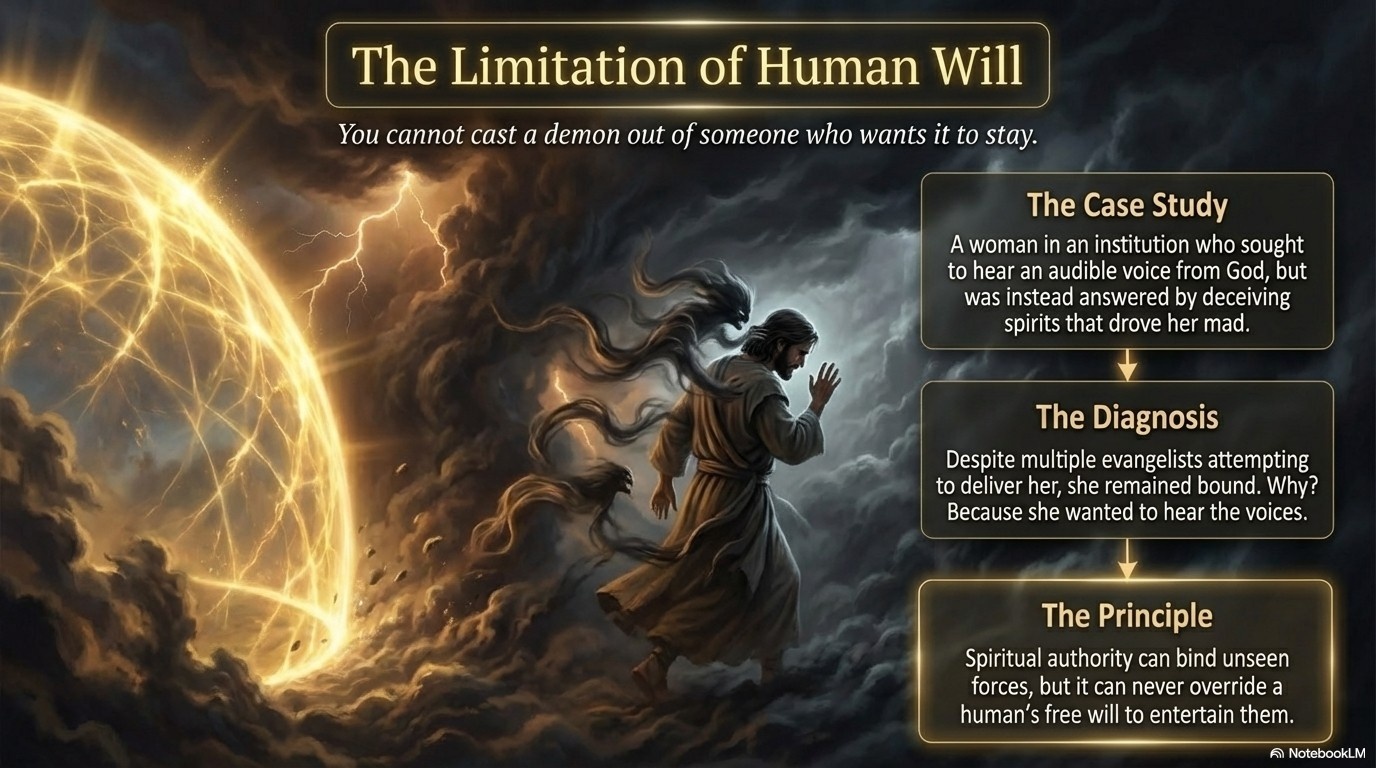 The limitation of human will in authority.