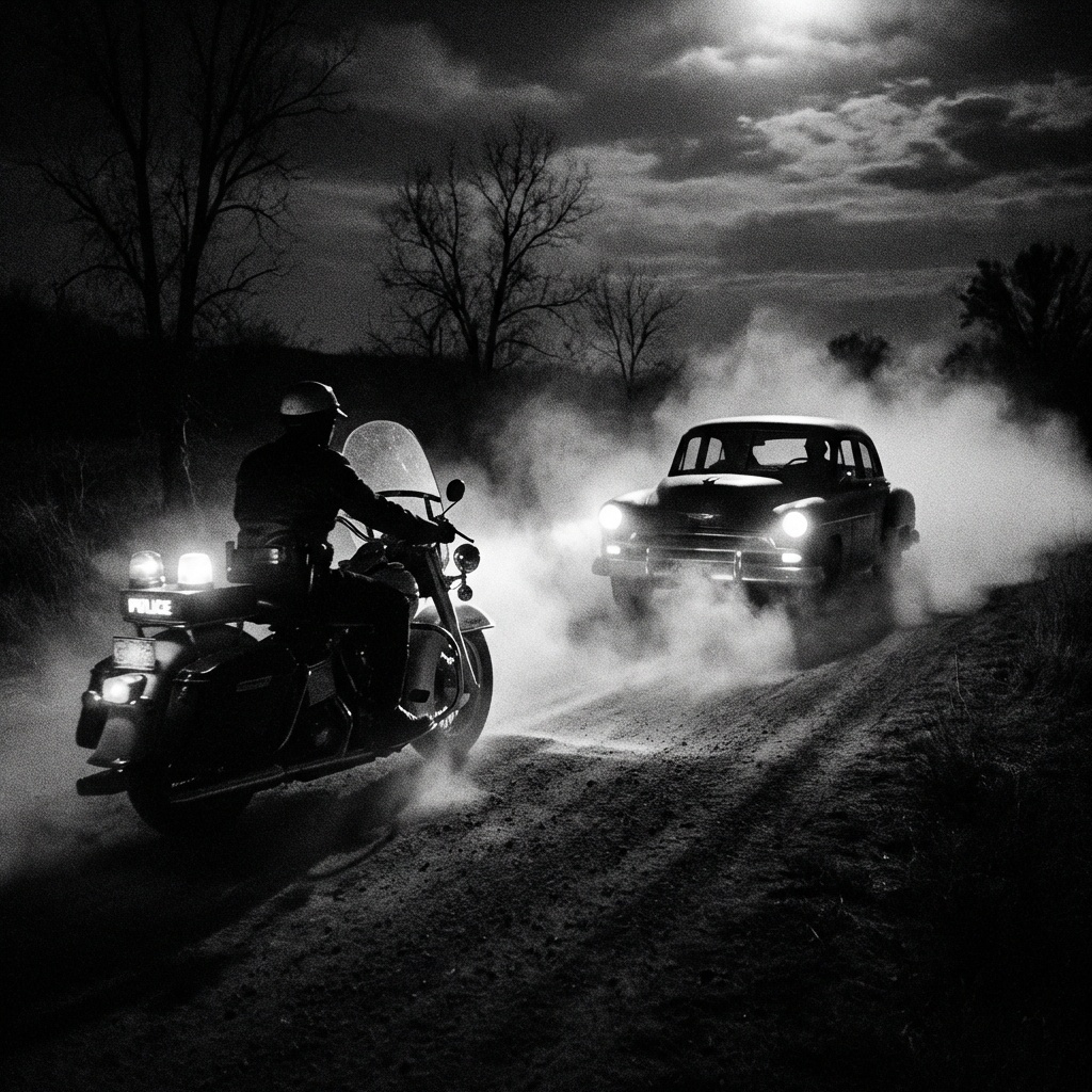 Police motorcycle chase into dust cloud