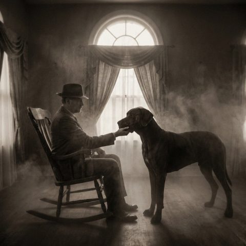 A surreal dream of a Great Dane biting the dreamer's hand.