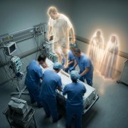 The spirit leaves the body in a hospital room.