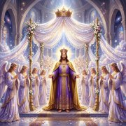 King Jesus visits Anna in her room, presenting gifts of wisdom, knowledge, and favor under a wedding canopy.