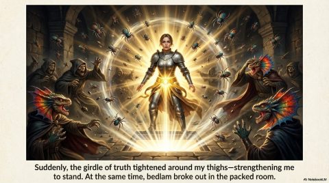 Scene 14 from Chapter 4: The Girdle of Truth. This illustration depicts key spiritual events described in the text.